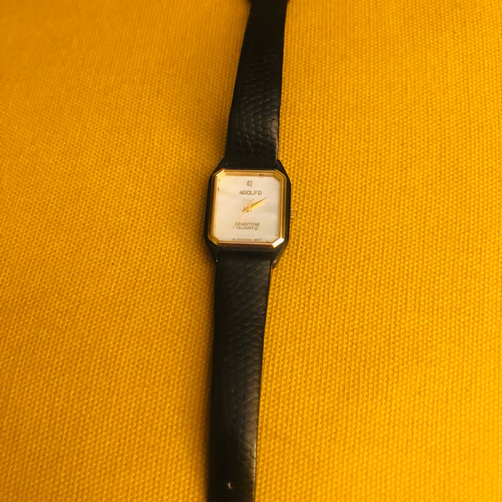 Black Leather Strap GoldTone Watch Black Leather Strap GoldTone Watch
